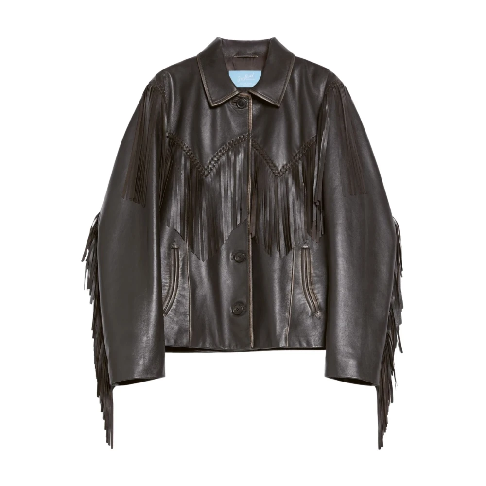 Max Mara Weekend Stijlvolle landelijke lamsvacht leren jas Brown Dames