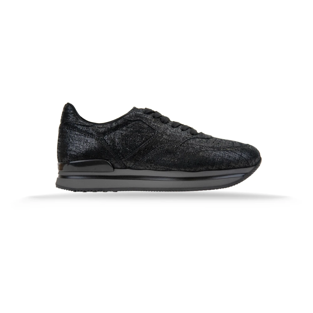 Hogan Leren Vetersneakers voor Vrouwen Dames Schoenen Zwart