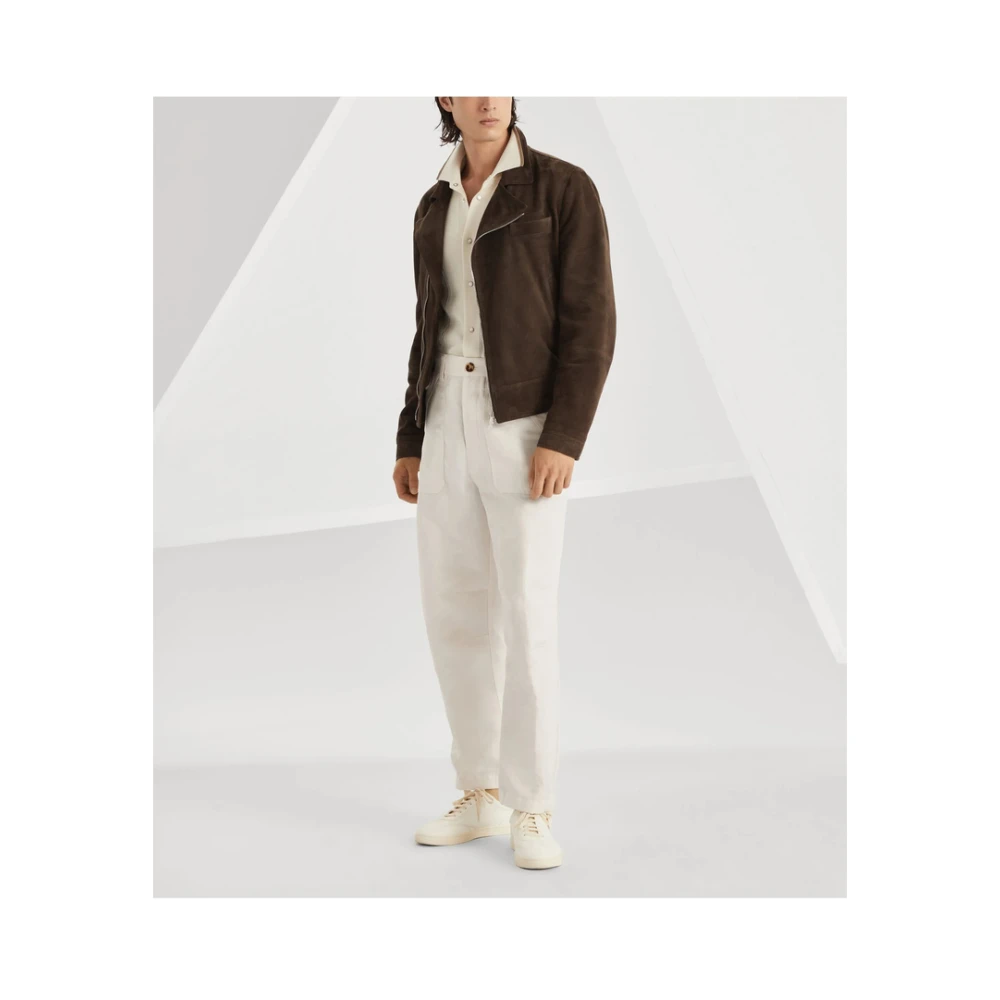 BRUNELLO CUCINELLI Bruin Leren Jas Met Ritszakken Brown Heren