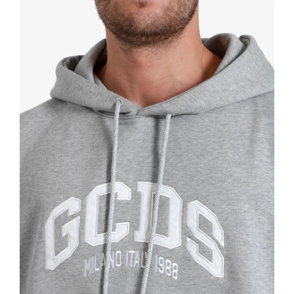 Gcds Grijze Logo Hoodie met Trekkoord Gray Heren