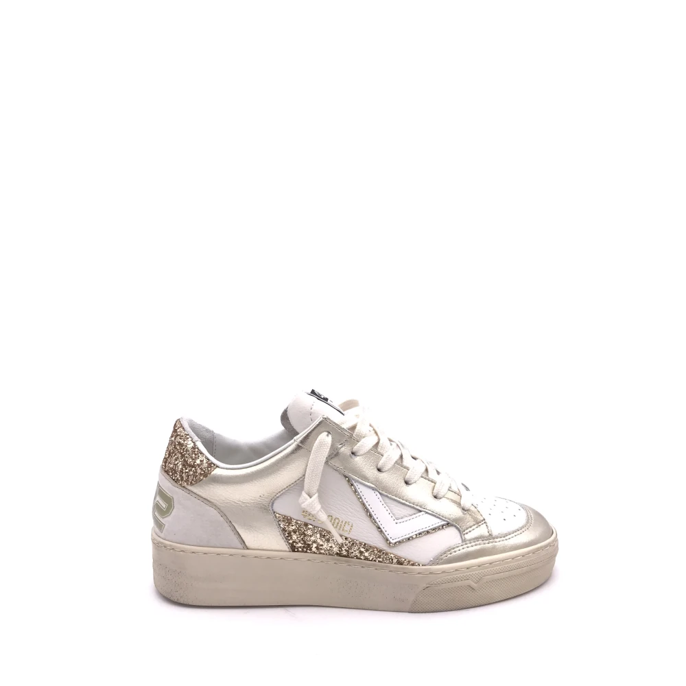 4B12 Witte leren sneakers met platinaglitter Dames Schoenen Veelkleurig Multicolor
