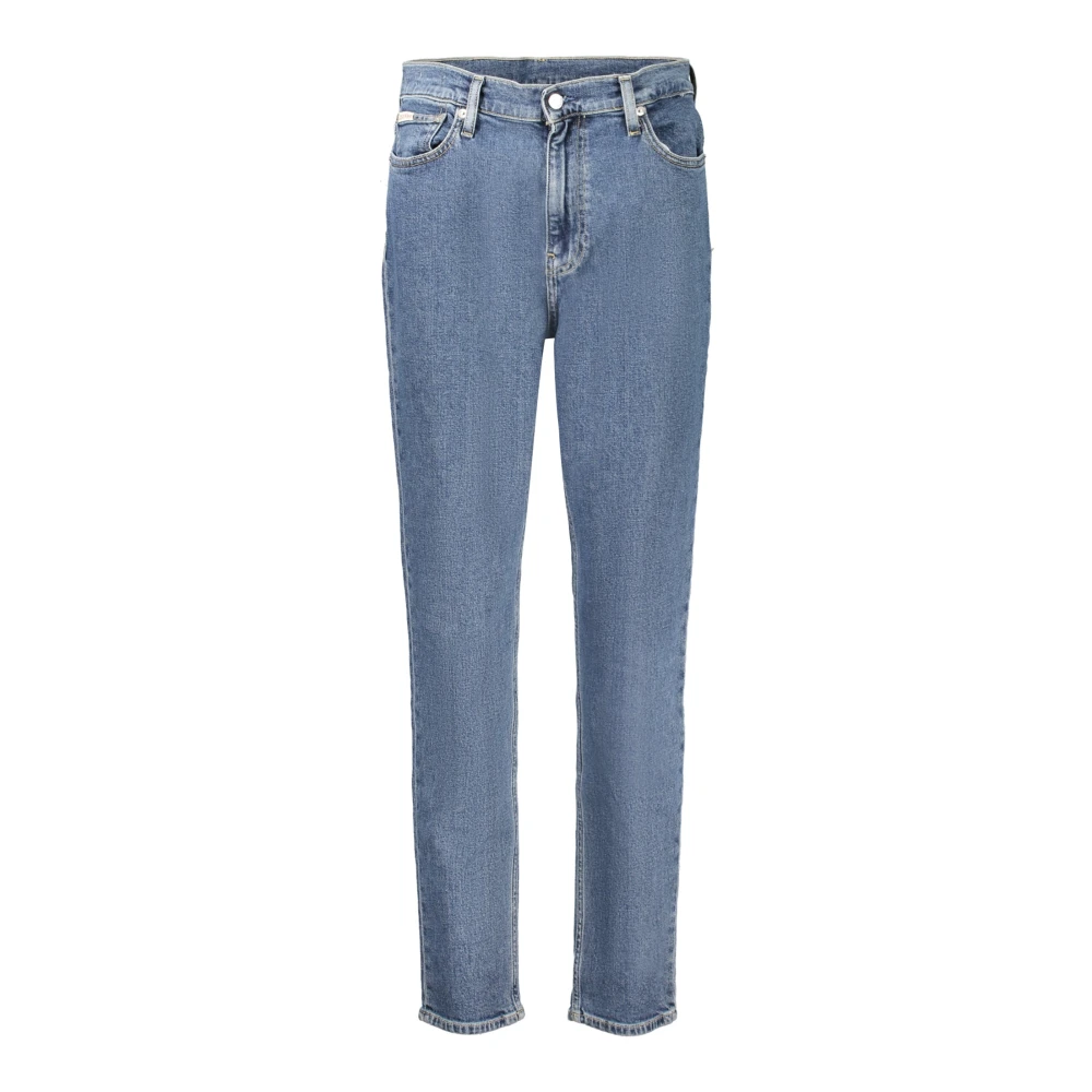 Calvin Klein Denim Mom Jeans Blauw Logo Rits Blue Dames