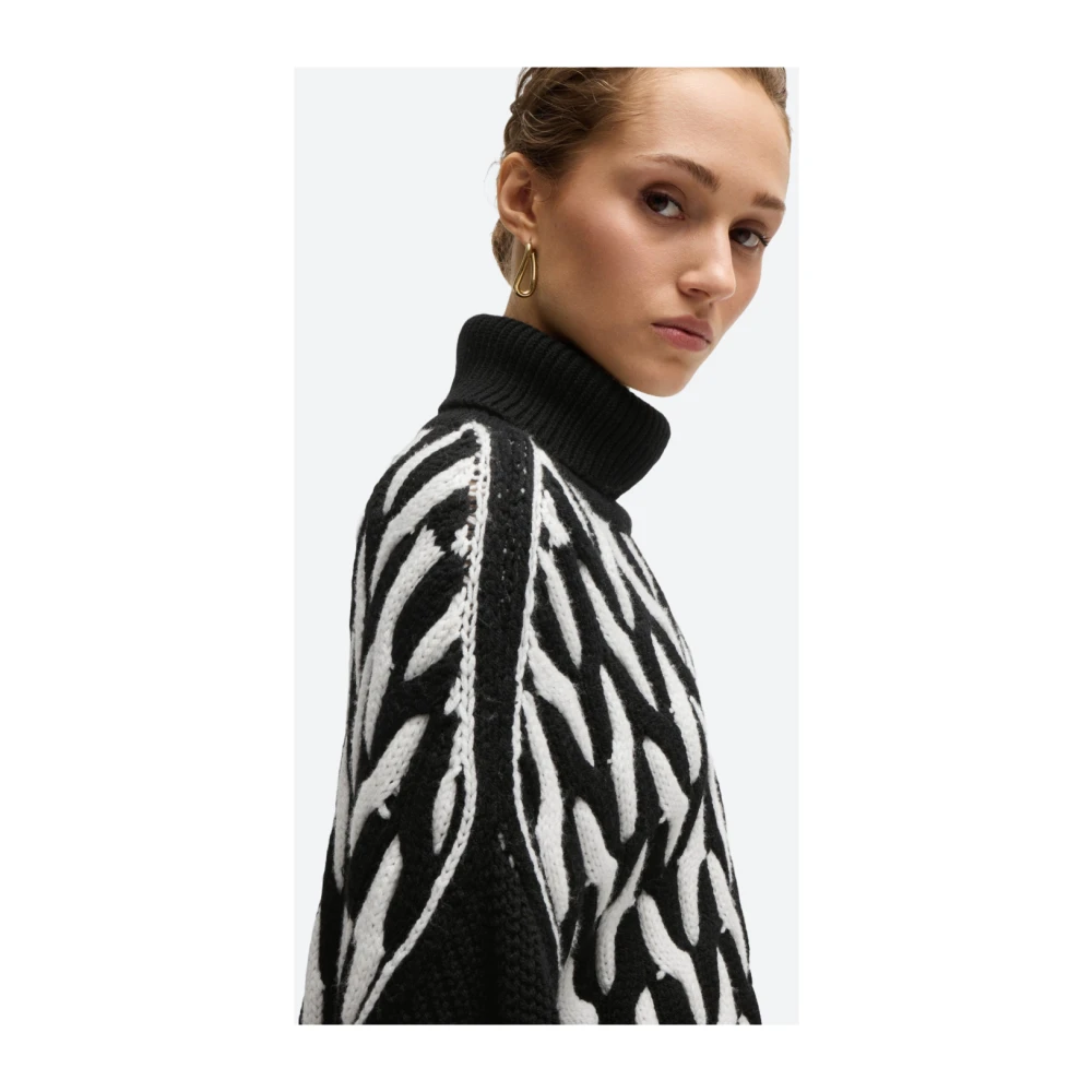 Hugo Boss Bicolor Gevlochten Wollen Trui Black Dames