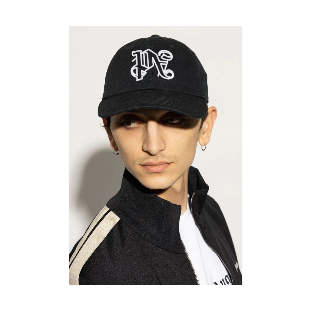 Palm Angels Zwarte Geborduurd Logo Gebogen Klep Pet Black Heren