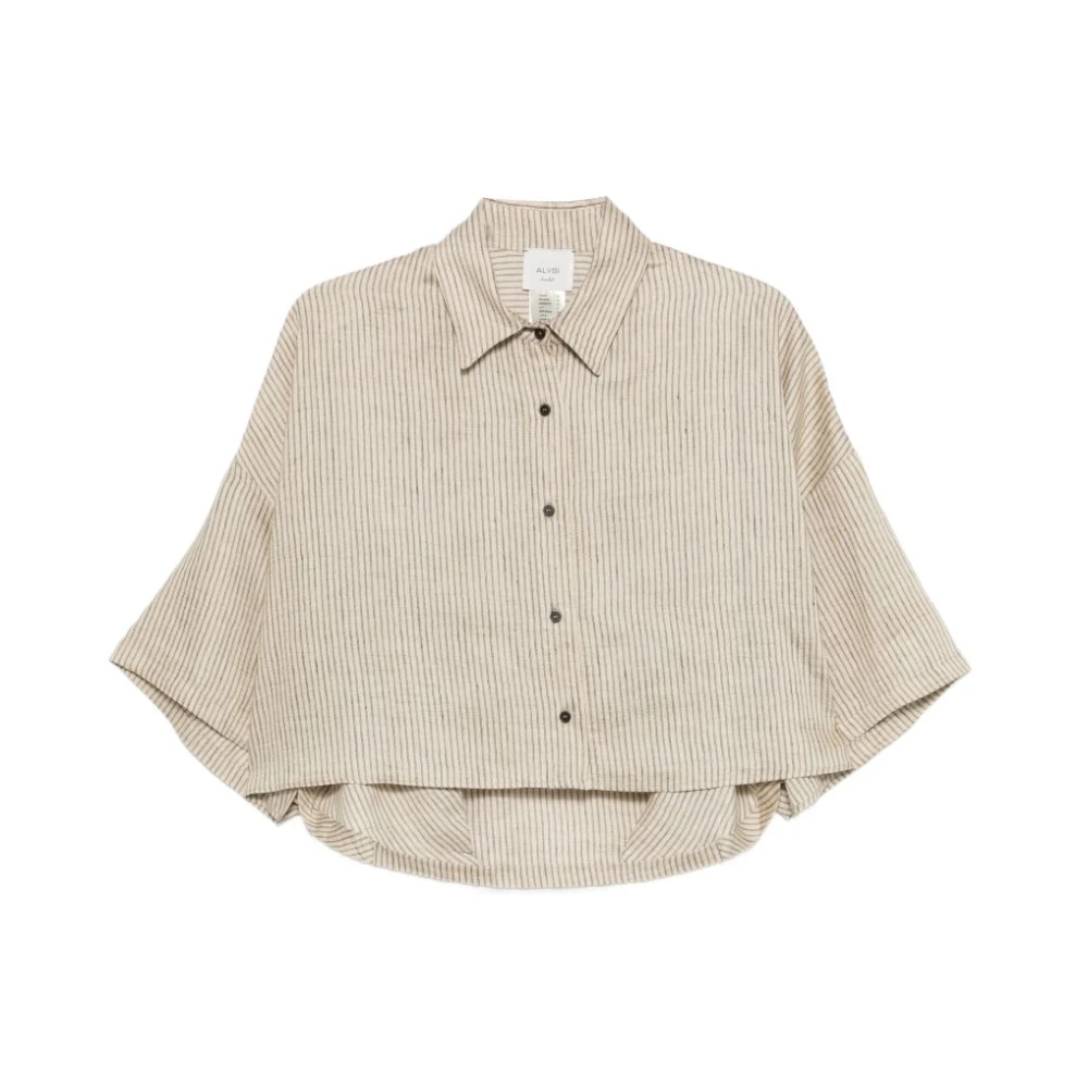 Alysi Women's Beige Vertical-Stripe Short-Sleeve Shirt