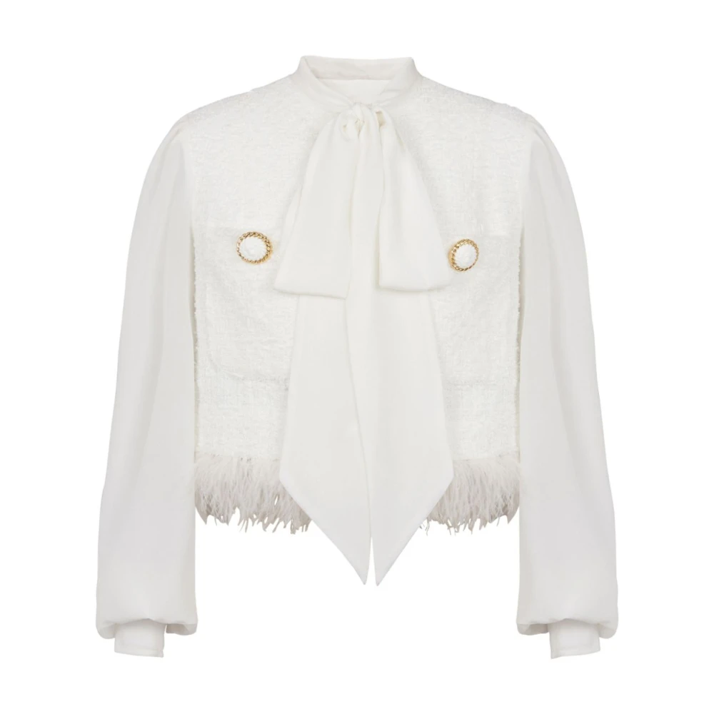 Balmain Tweed en crepe jas White Dames