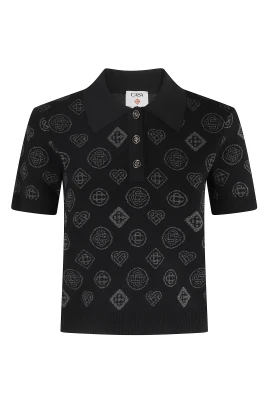 Svart Jacquard Polo Tröja