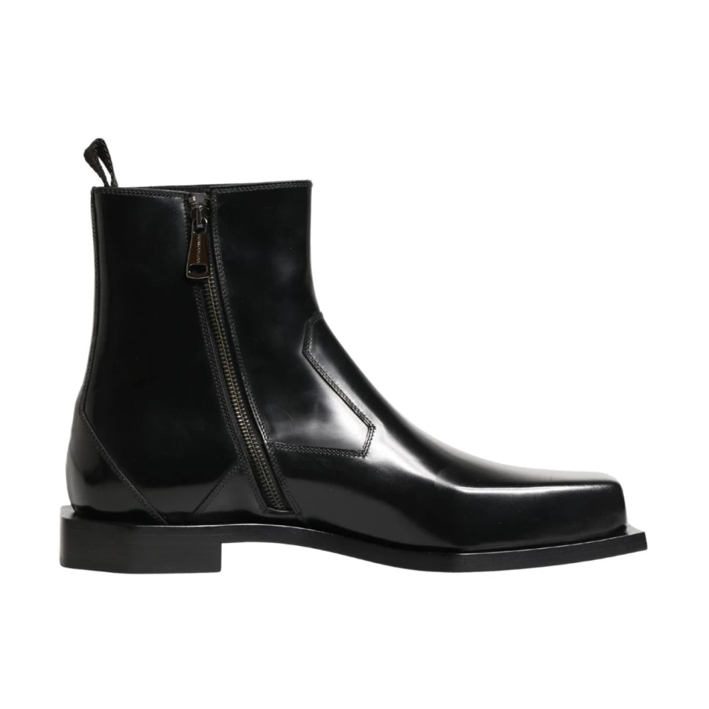 Dolce & Gabbana Men's Black Leather Zip Closure Ankle Boots