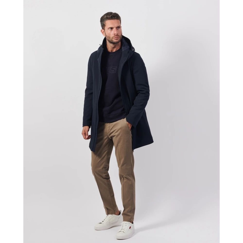 Mulish Blauwe Lange Gewatteerde Jas met Capuchon Blue Heren