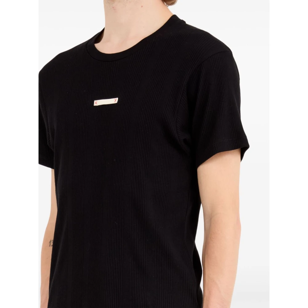 Maison Margiela Zwart Geribbelde Crew-Neck T-shirt Italië Black Heren