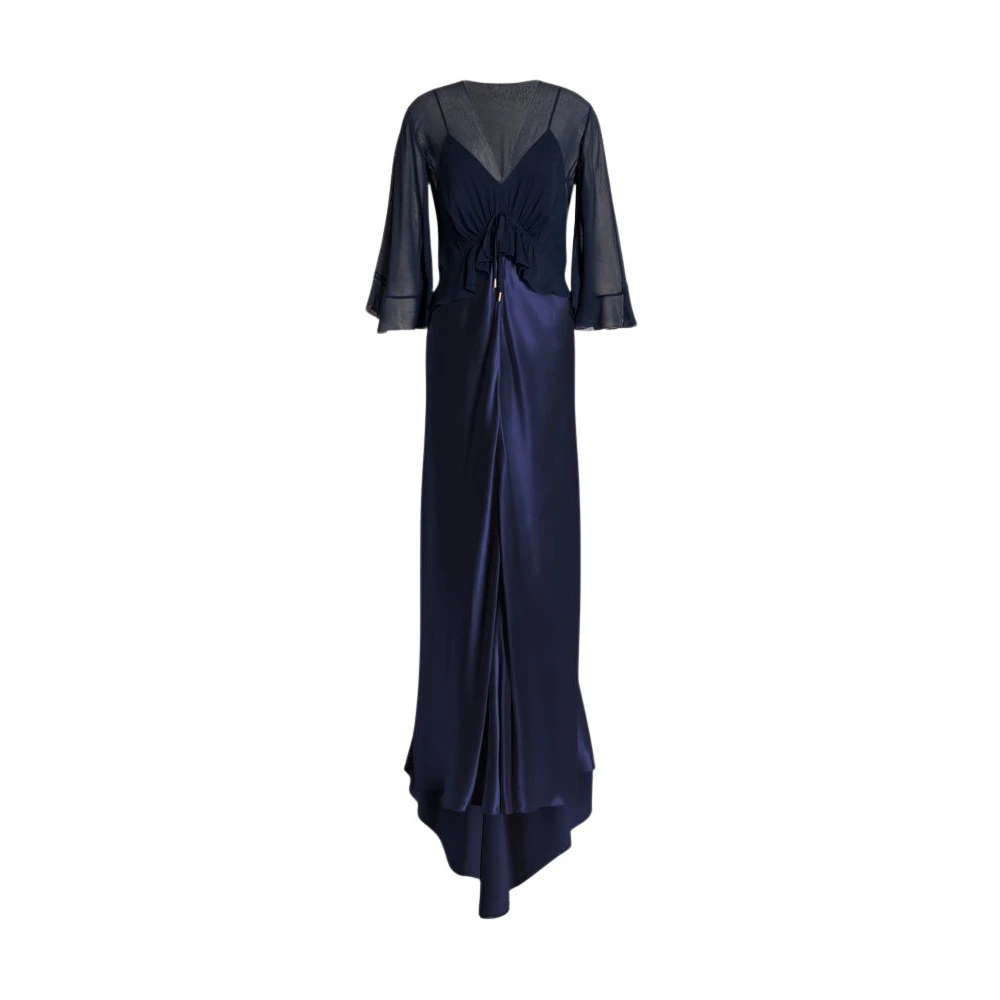 Alberta Ferretti Women's Blue Gowns, L, Long Satin Gown With Cape
