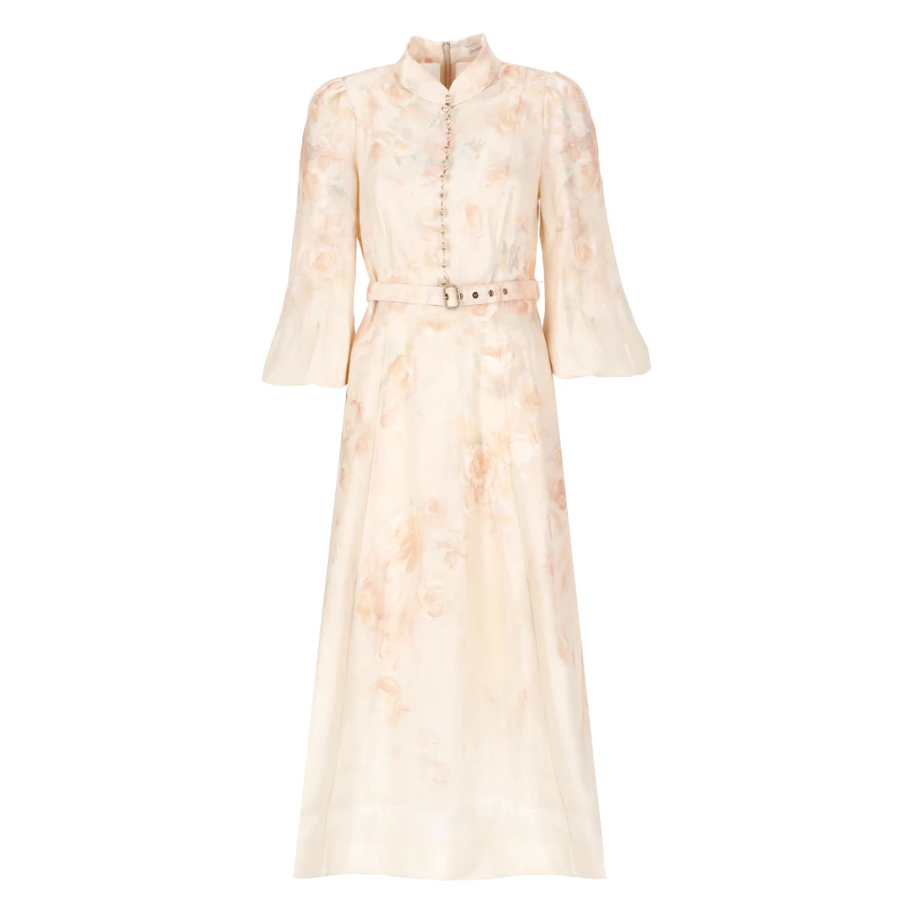 Zimmermann Roze Linnen Bloemenjurk met Knopen Pink Dames