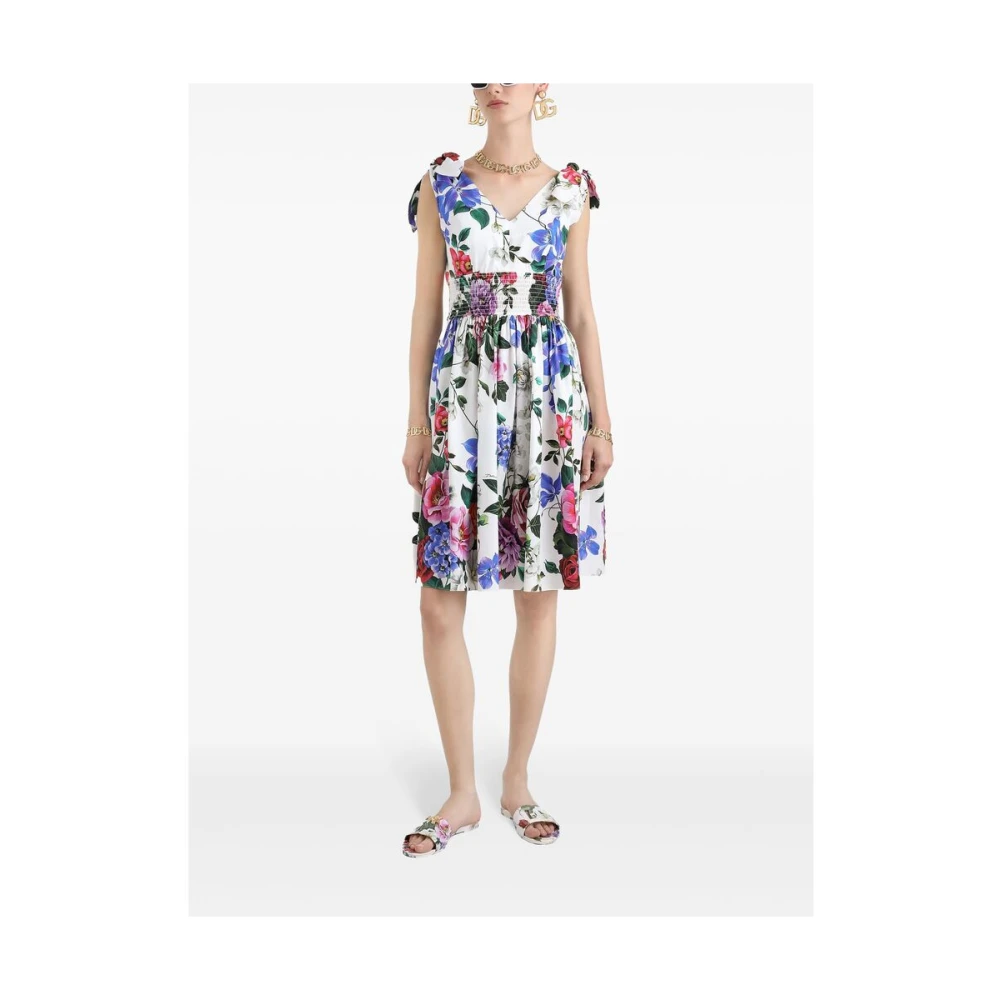 Dolce & Gabbana Witte Mouwloze Jurk met V-hals Multicolor Dames