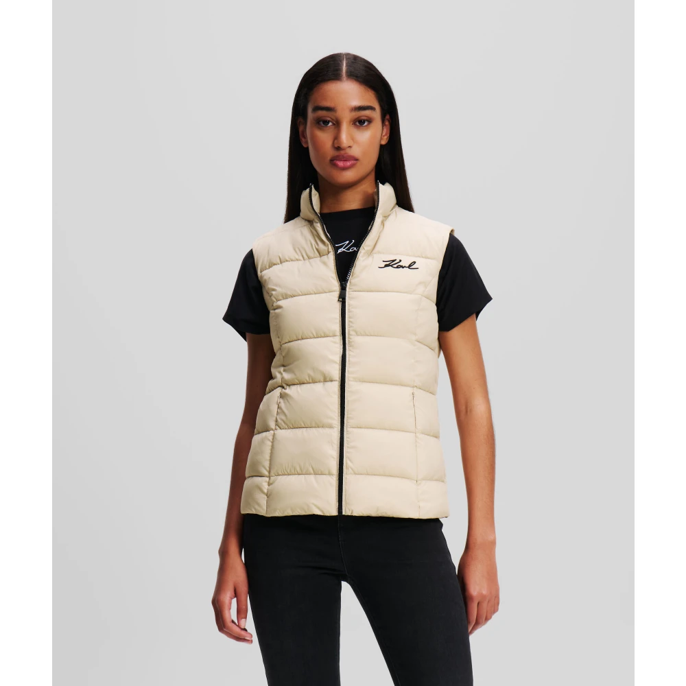 Karl Lagerfeld Gewatteerd vest met contrasterende accenten Beige Dames