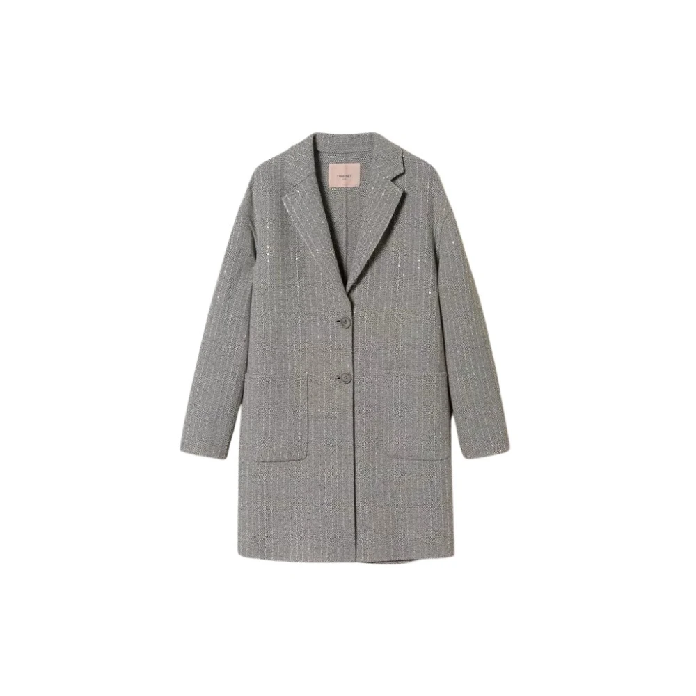 Twinset Pailletversierde Wollen Jas Gray Dames