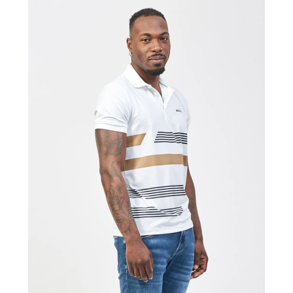 Hugo Boss Dynamische Polo met Logo en Strepen White Heren