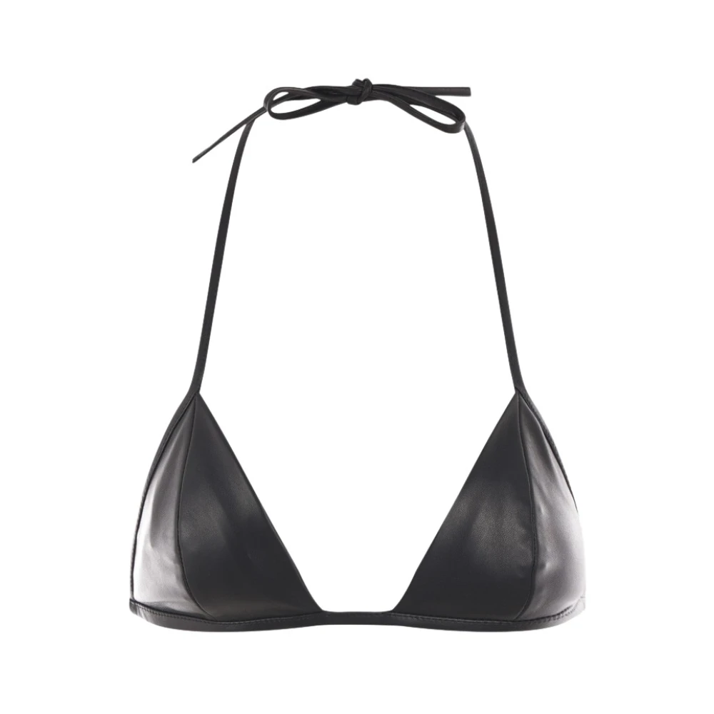 Rick Owens Zwarte Leren Bralette Top Black Dames