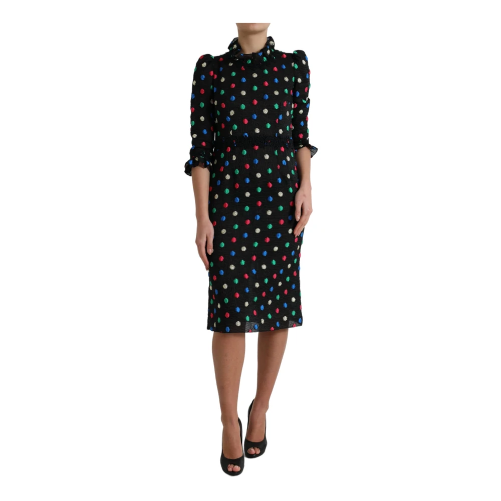 Dolce & Gabbana Black Polka Dot Ruffle Cotton Midi Dress - IT40|S - Image 2