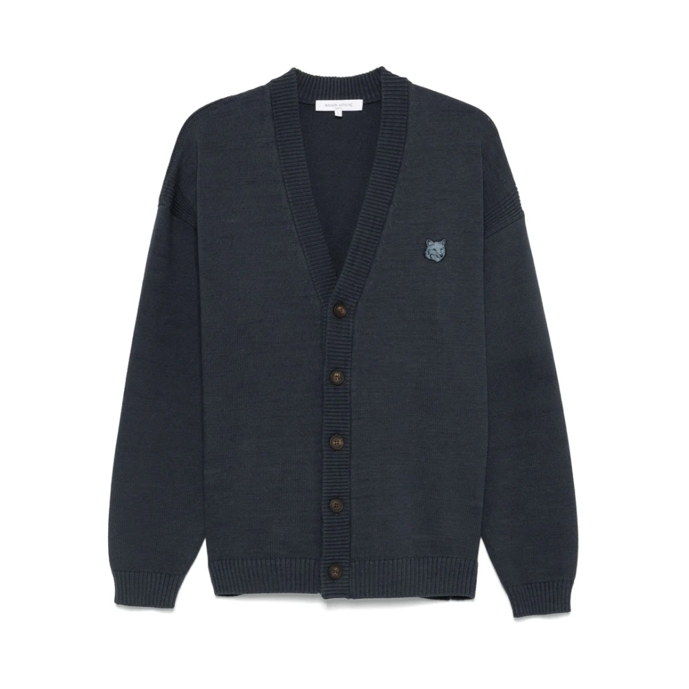 Maison Kitsuné Blauwe V-hals trui met knoopsluiting Blue Heren
