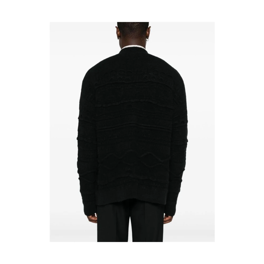 Laneus Zwarte 3D-Gebreide V-Hals Trui Black Heren