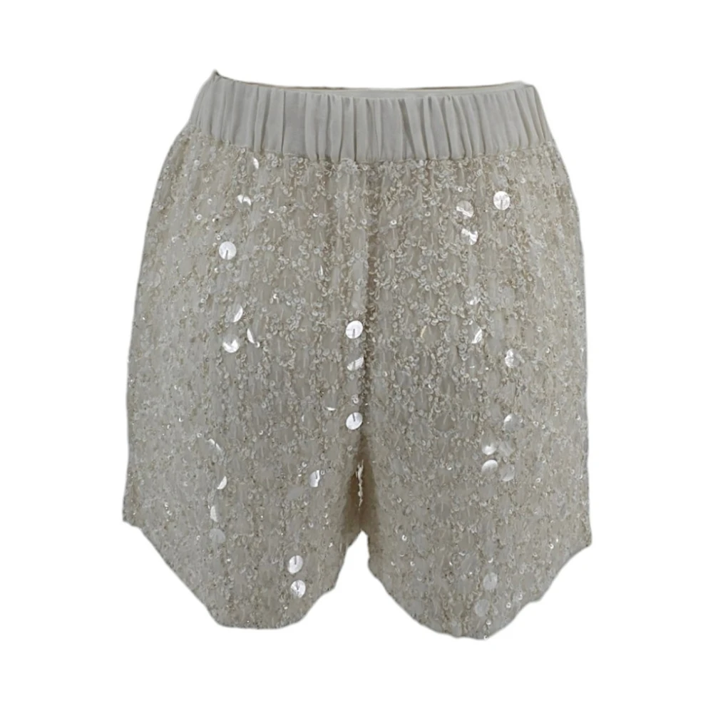 P.a.r.o.s.h. Witte Pailletten Shorts Trekkoord Taille White Dames
