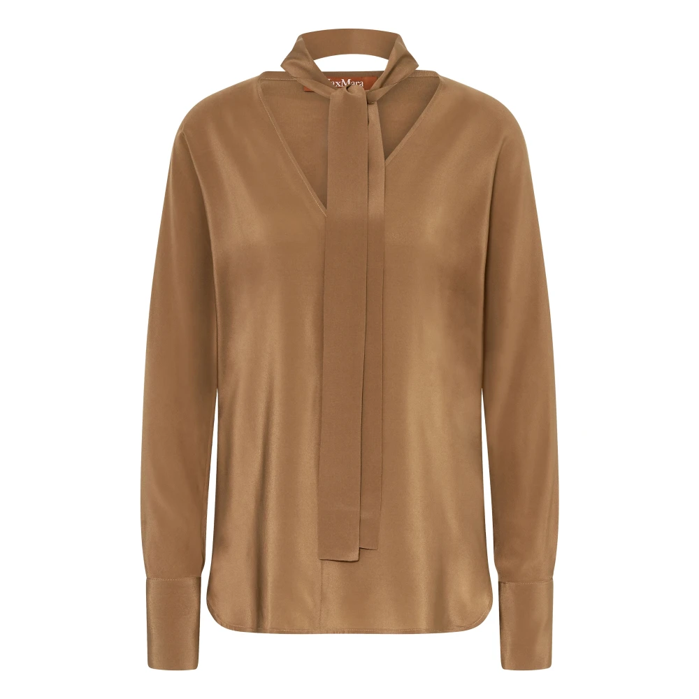 Max Mara Studio Beige Silke Crêpe De Chine Blus Med Slips