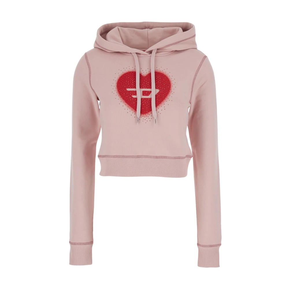 Diesel Vrouw Roze Cropped Hoodie Met Strass Hart