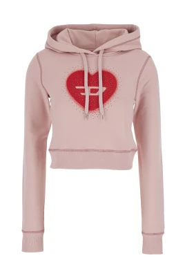 Cropped Hoodie med Rhinestone-hjärta