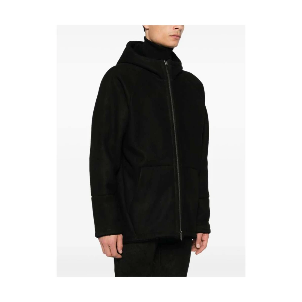 Salvatore Santoro Zwarte Sheepskin Hoodie Jas Shearling Gevoerd Black Heren