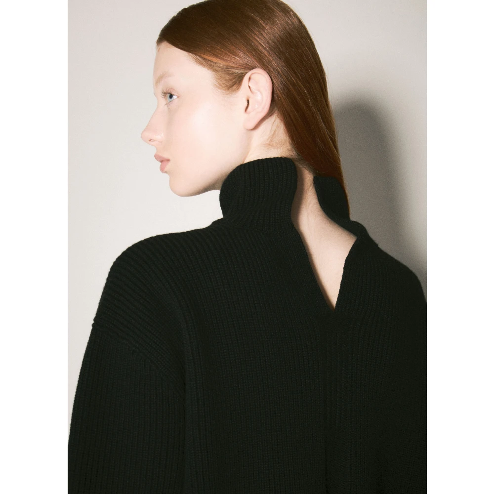 Rick Owens Wollen Fisherman Trui V-Hals Ribgebreide Boorden Black Dames