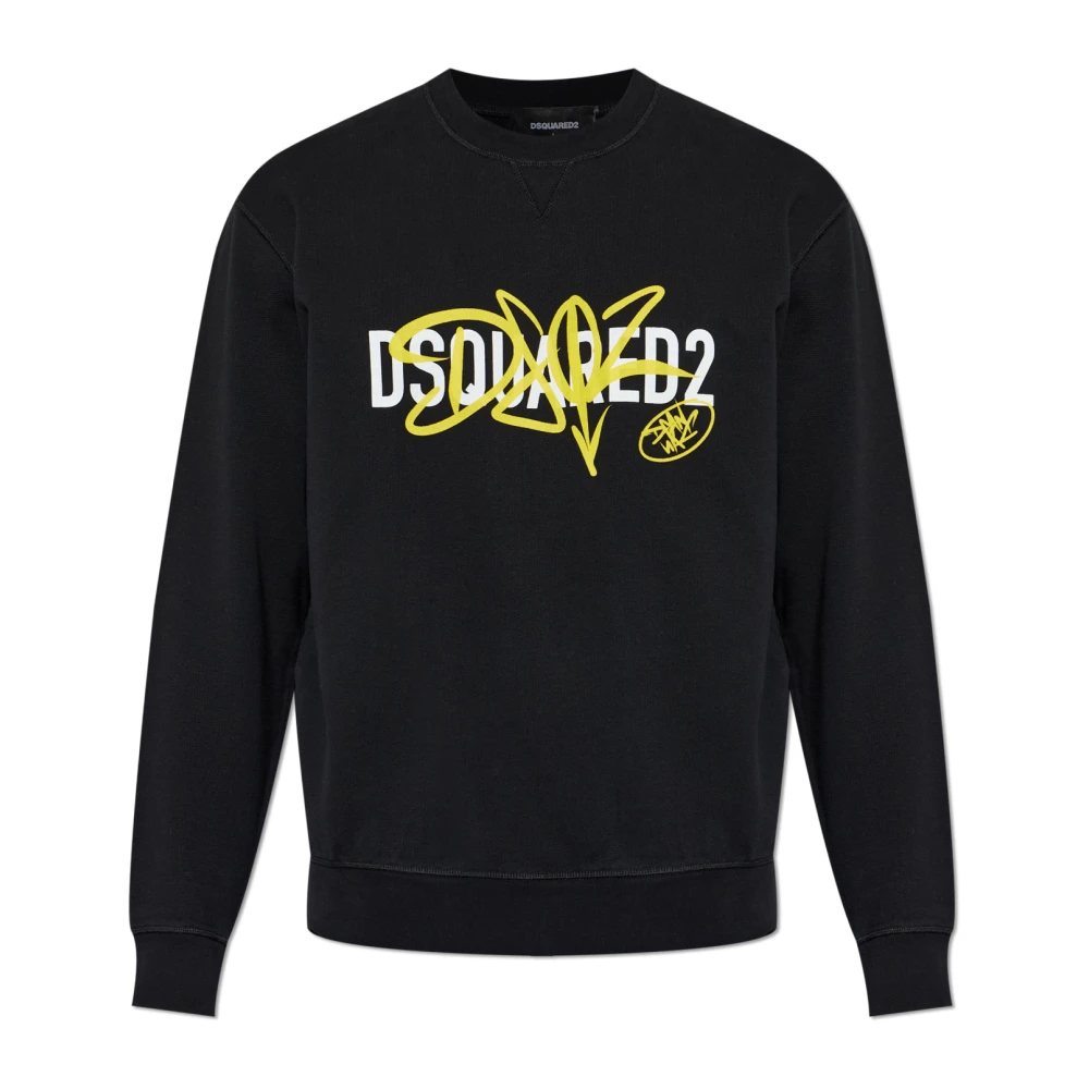 Dsquared2 Black Sweatshirts, Male, L, Logo-Print Sweatshirt