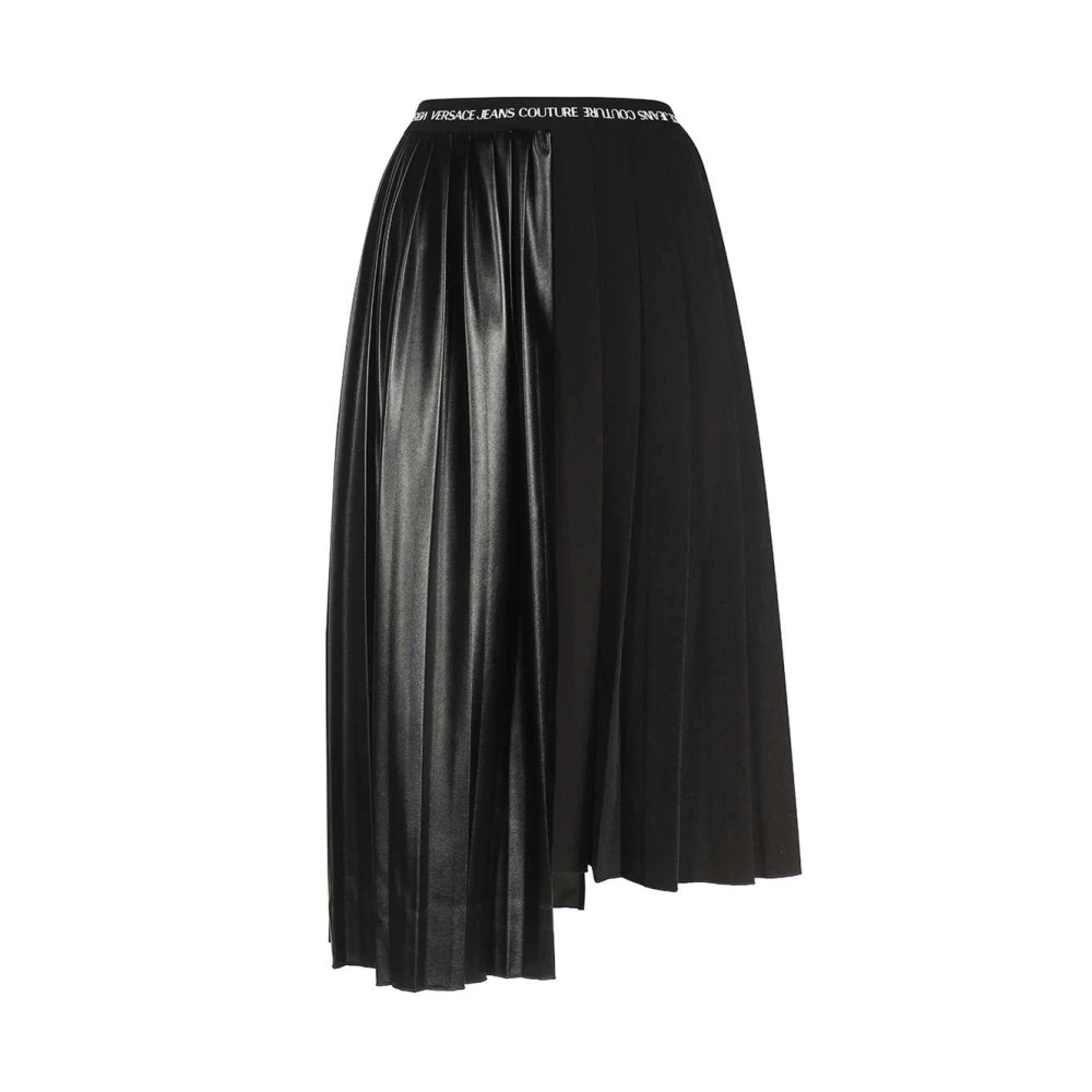 Versace Jeans Couture Geplooide Rok met Contrasterend Logo Black Dames