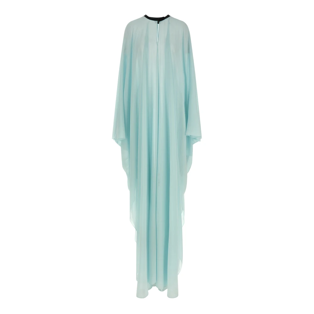 Tom Ford Women's Blue Silk Georgette Crewneck Kaftan With Leather Detail