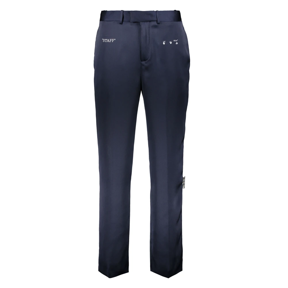 Off White Logo Print Technische Stoffen Broek Blue Heren