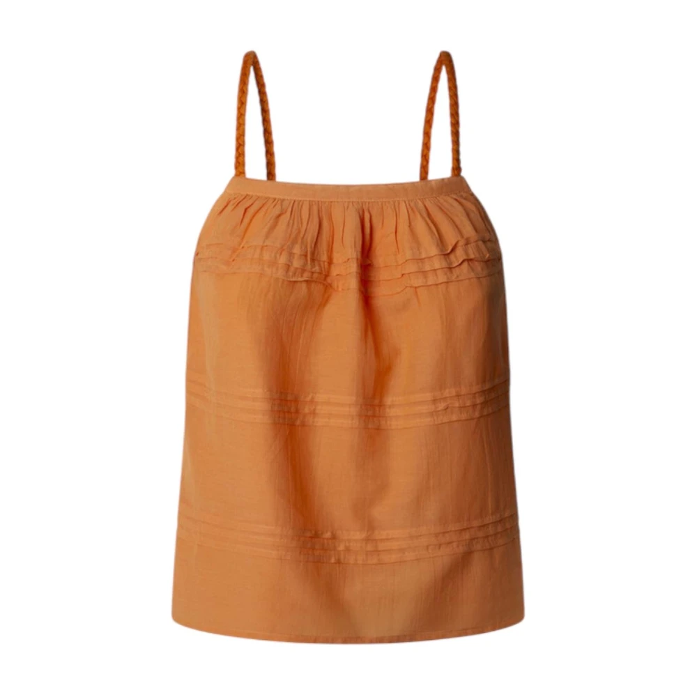 Pepe Jeans Women's Orange Sleeveless Tops, S, Washed Top With Thin Straps