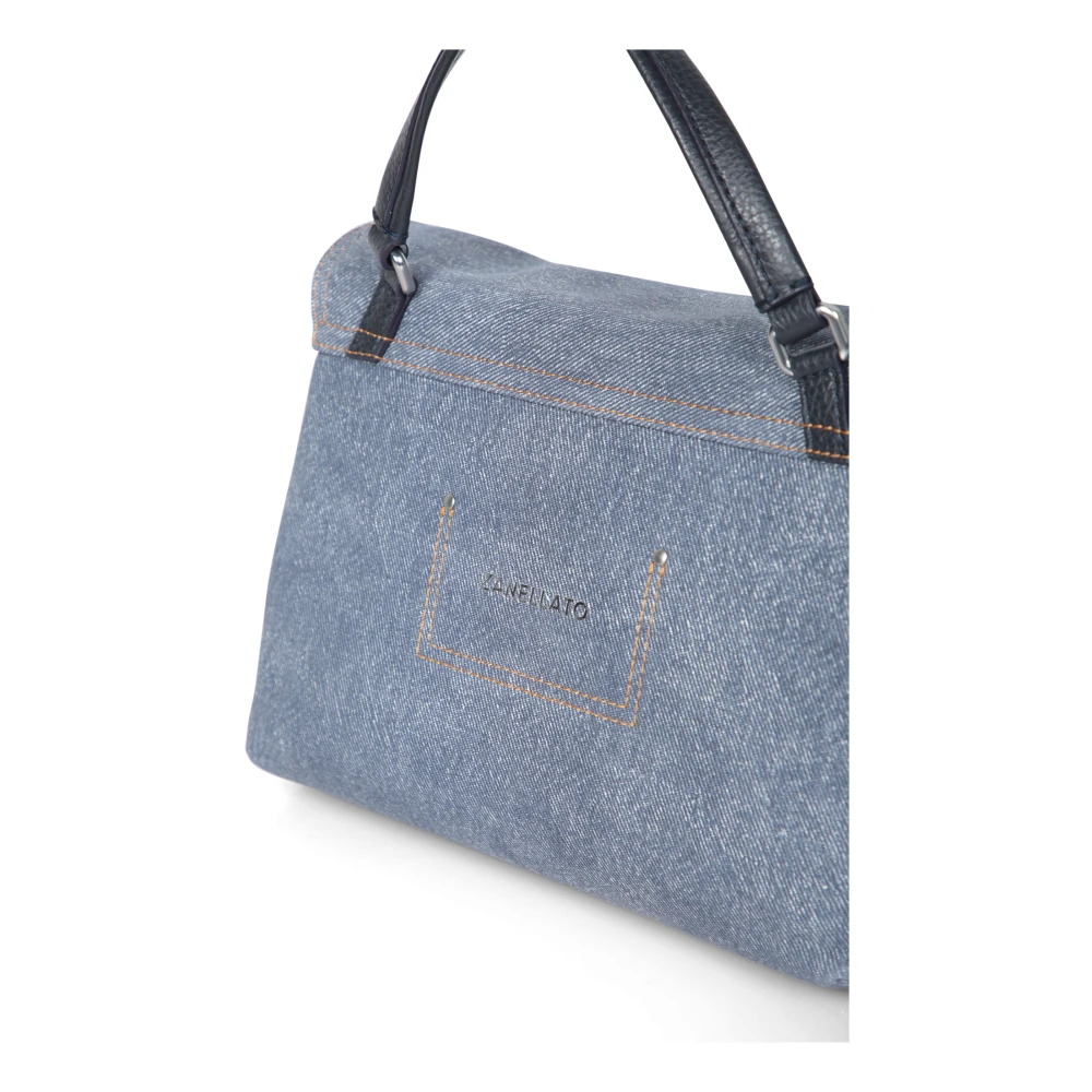 Zanellato Raw Denim Canvas Tas met Leren Accenten Blue Dames