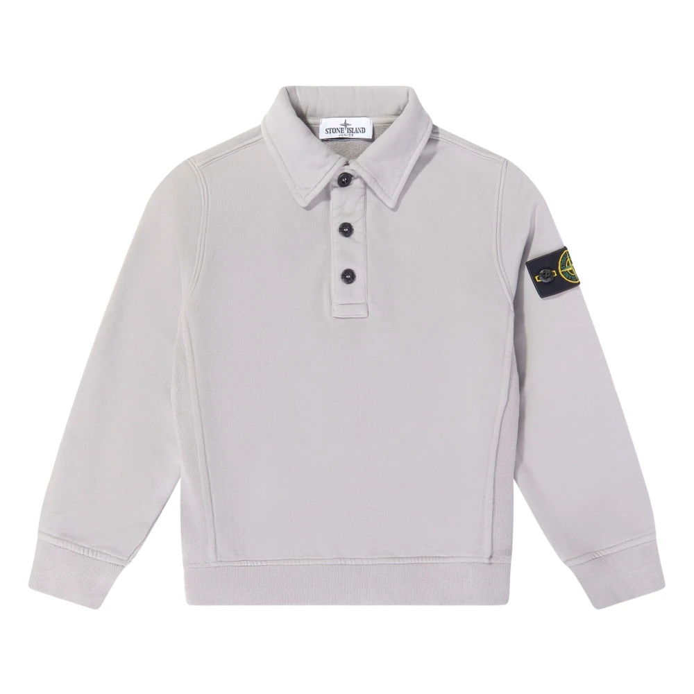Stone Island Boys Brushed Cotton Polo Sweatshirt In Grey - Unisex - Kids Sweatshirts - Gray - 8 Y | 128 Cm - Kids