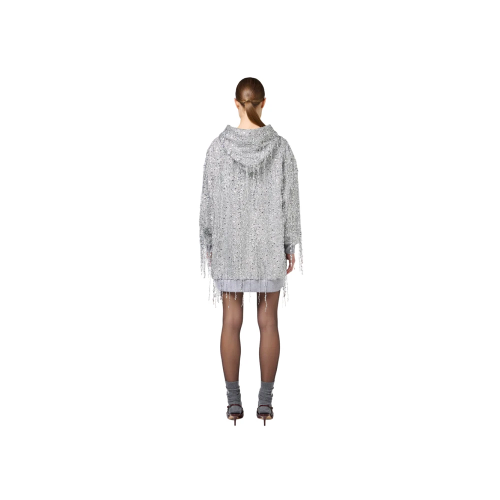 Elisabetta Franchi Geborduurde Pailletten Franje Hoodie Jurk Gray Dames