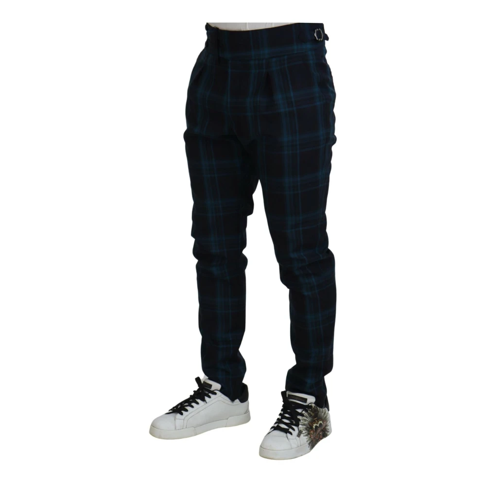 Dolce & Gabbana Smalle Geruite Wollen Broek Blue Heren