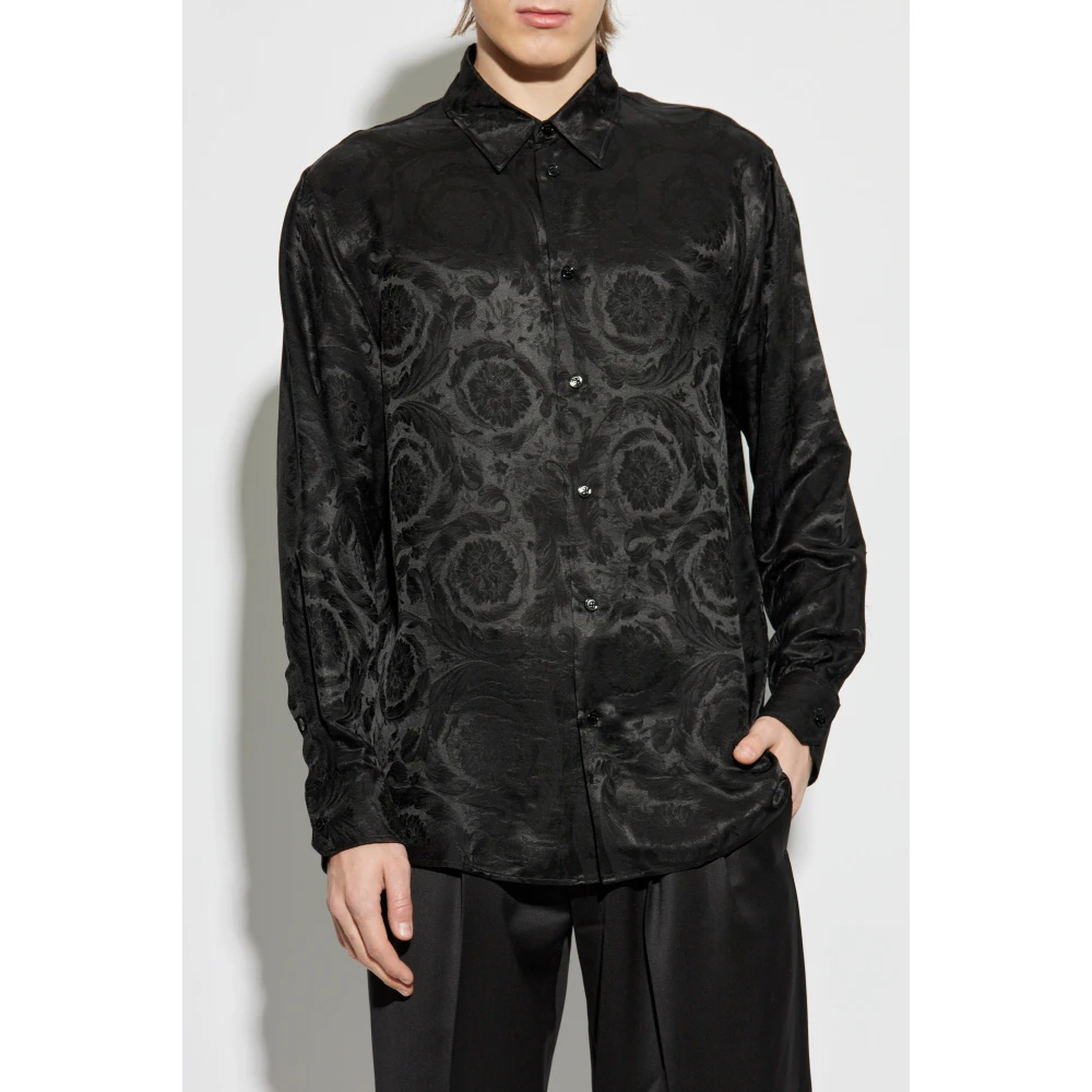 Versace Shirt met Barocco patroon Black Heren