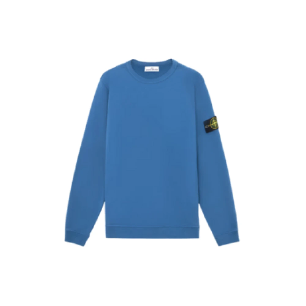 Stone Island Organische Katoenen Crewneck Sweatshirt met Geribbelde Details Blue Heren