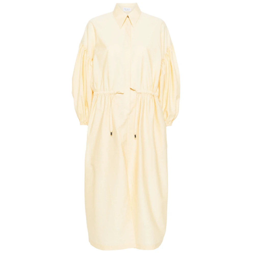 BRUNELLO CUCINELLI Pastelgele Ballonmouw Maxi Jurk Yellow Dames