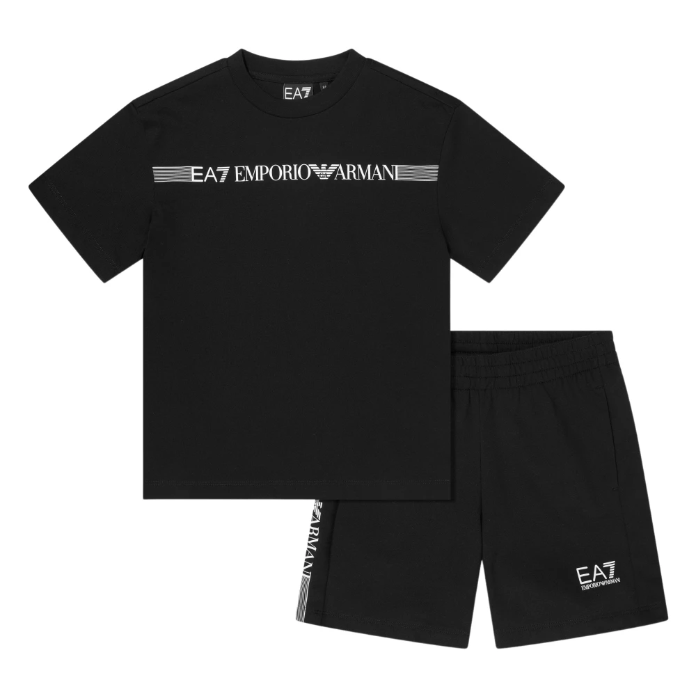 Emporio Armani Ea7 Boys Black Kids Sets, 8 Y, Train Logo Short Set