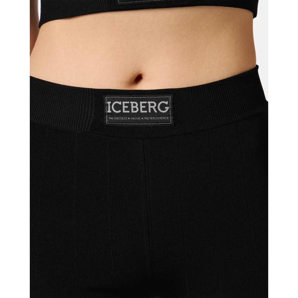 Iceberg Zwarte Active Bermuda shorts in stretch viscose met logo Black Dames
