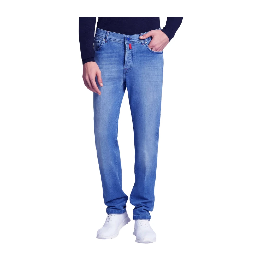 Kiton Biologische Katoen Denim Jeans Blue Heren