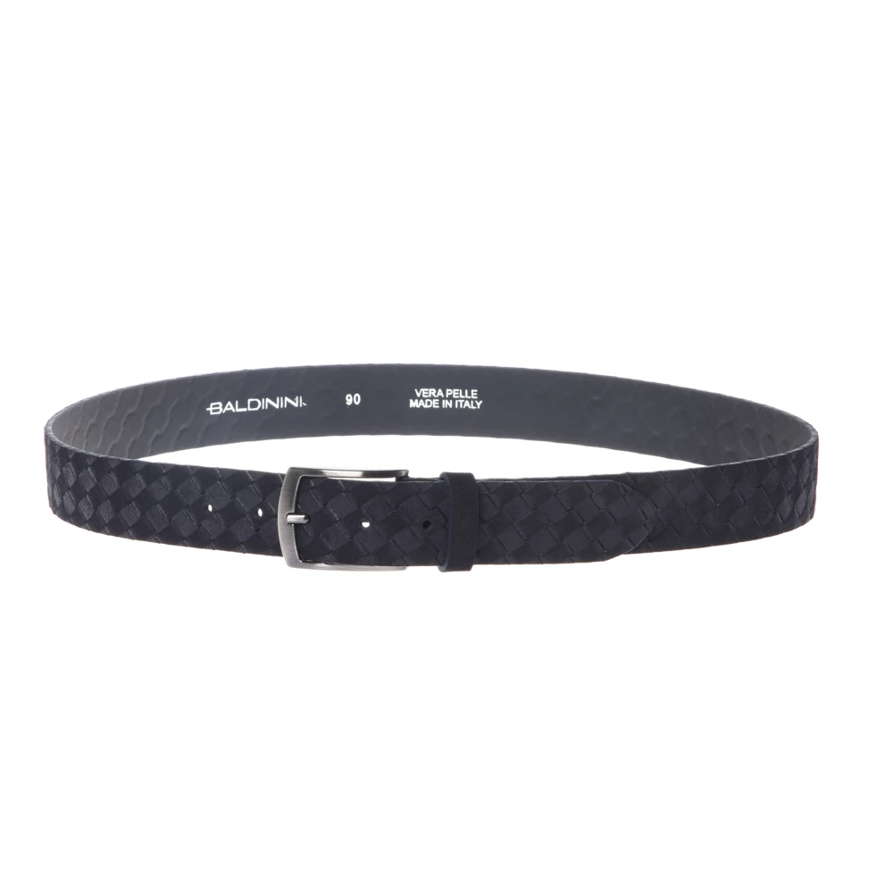 Baldinini Men's Blue Woven Print Suede Belt - Belts - 100 Cm - Accessories