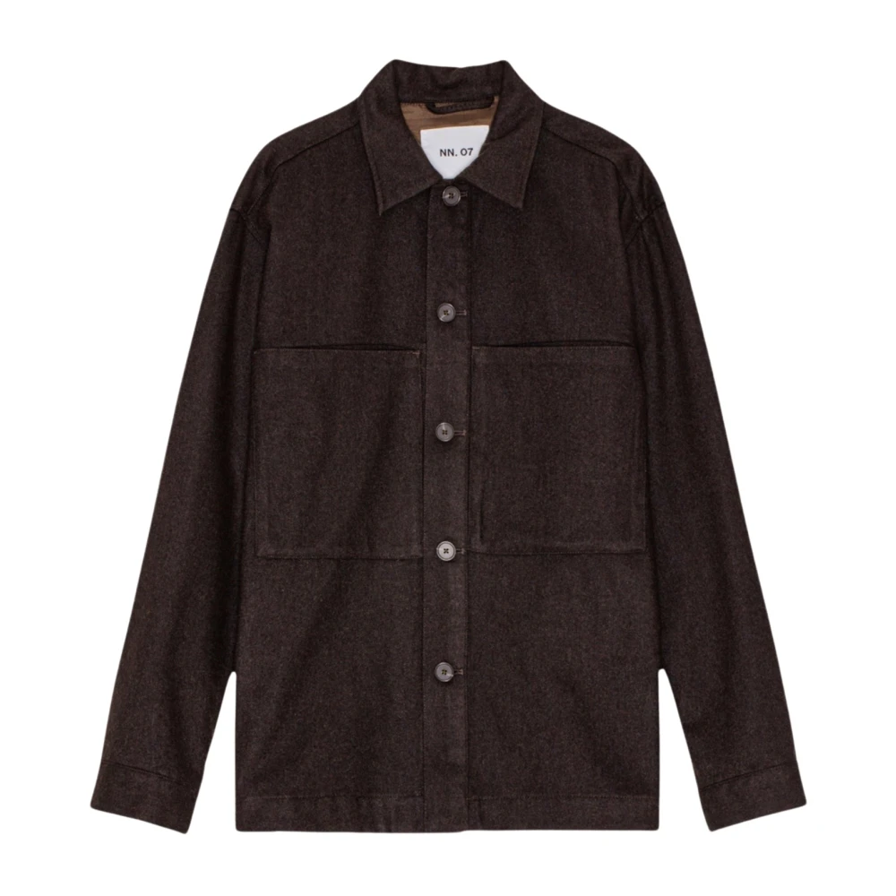 Nn07 Bruine Wollen Overshirt met Earthhorn Knopen Brown Heren