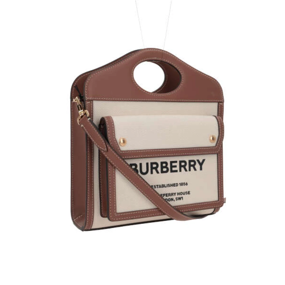 Burberry Canvas Handtas met Bruin Leren Afwerking en Horseferry Print Brown Dames