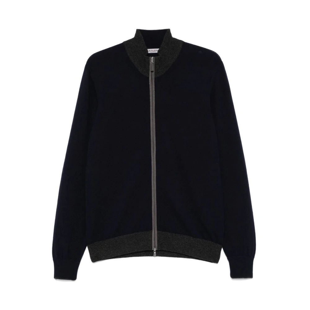La Fileria Navy Blauw Wollen Gebreid Jack Blue Heren