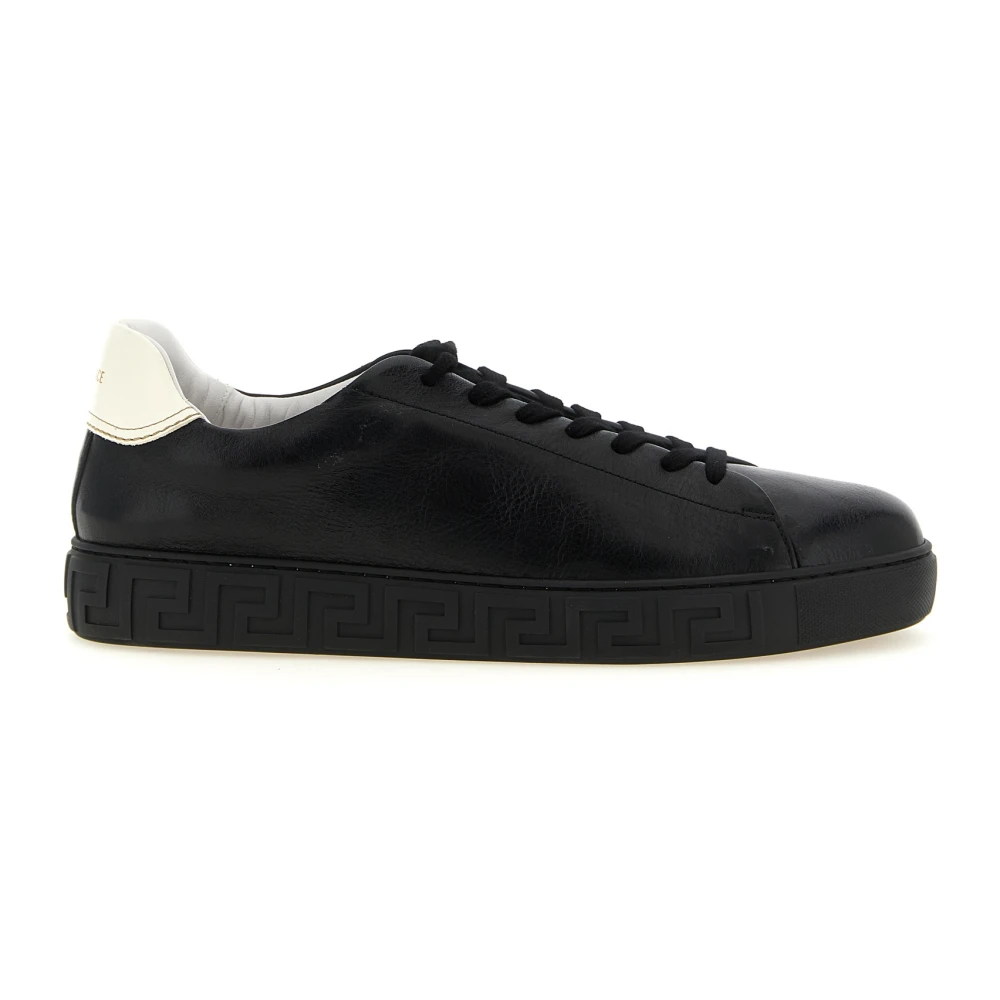 Versace Greca Leather Trainers - Male - Sneakers - Black - 8 Uk - Shoes